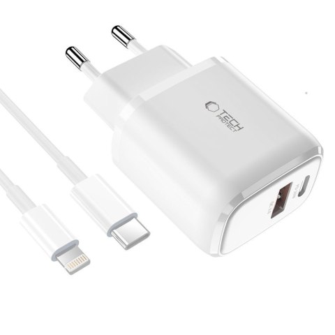 TECH-PROTECT C20W 2-PORT NETWORK CHARGER PD 20W / QC3.0 + LIGHTNING CABLE WHITE