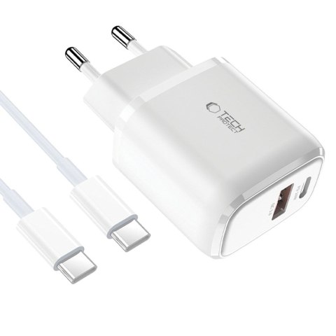 TECH-PROTECT C20W 2-PORT NETWORK CHARGER PD 20W / QC3.0 + TYPE-C CABLE WHITE