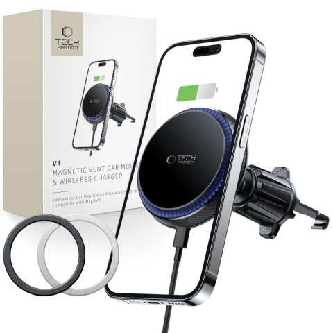 TECH-PROTECT MM15W-V4 MAGNETIC MAGSAFE VENT CAR MOUNT WIRELESS CHARGER 15W BLACK