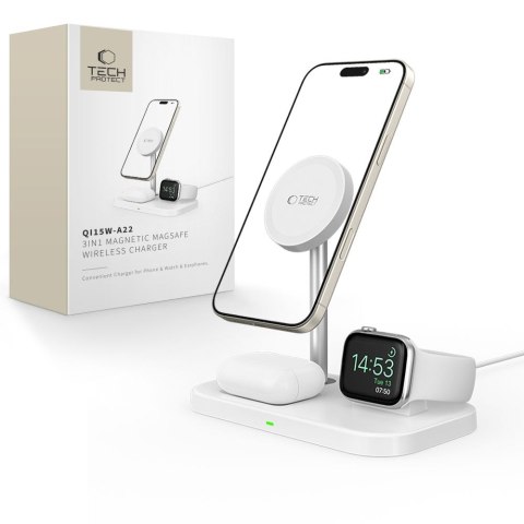 TECH-PROTECT QI15W-A22 3IN1 MAGNETIC MAGSAFE WIRELESS CHARGER WHITE