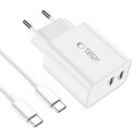 TECH-PROTECT C35W 2-PORT NETWORK CHARGER PD 35W + TYPE-C CABLE WHITE