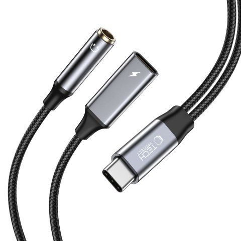 TECH-PROTECT ULTRABOOST CABLE ADAPTER PD 60W / 6A TYPE-C TO MINI JACK 3.5MM & TYPE-C BLACK