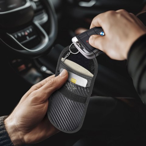 KLATKA FARADAYA TECH-PROTECT KLR100 POUCH KEYLESS RFID SIGNAL BLOCKER CASE CARBON BLACK
