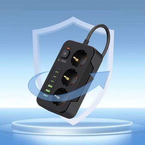 TECH-PROTECT PC3X6 POWER STRIP 3 USB & 3 TYPE-C & 3 SOCKET 200CM BLACK