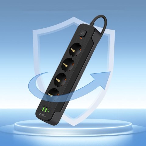 TECH-PROTECT PCL4X3 POWER STRIP LONG 2 USB & 1 TYPE-C & 4 SOCKET 200CM BLACK