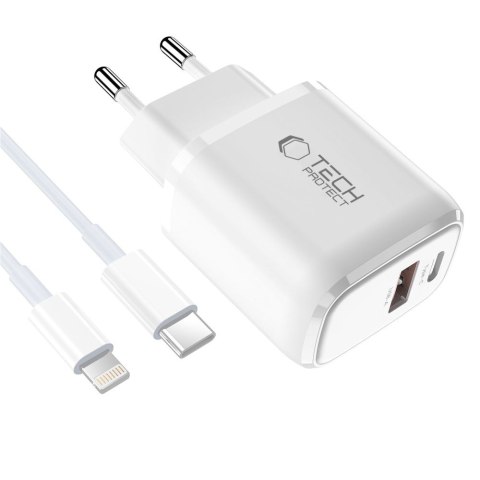 TECH-PROTECT NCA20 2-PORT NETWORK CHARGER PD 20W / QC3.0 + LIGHTNING CABLE WHITE